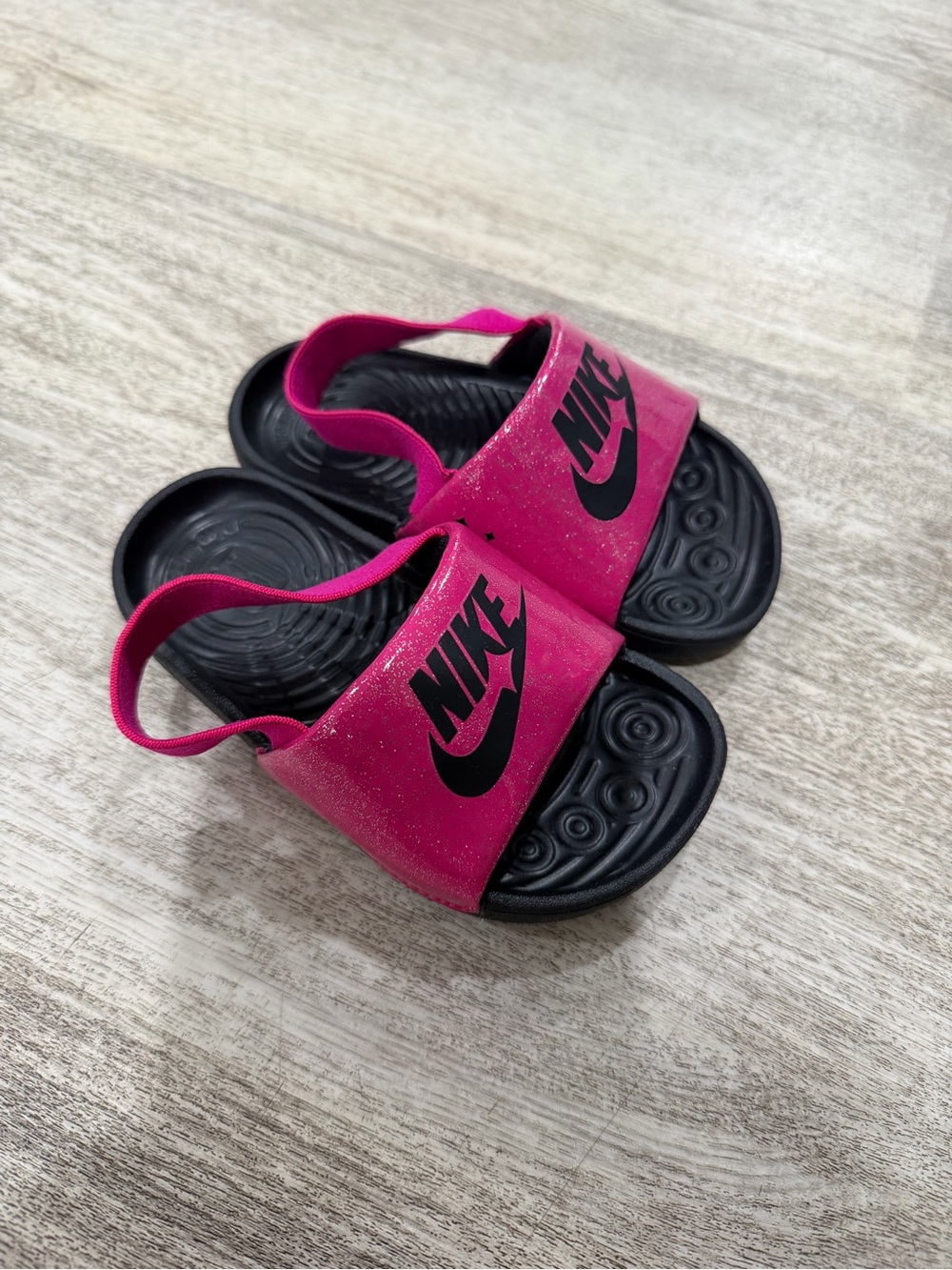 Nike Kids Hot Pink and Black Backstrap Slide Sandals